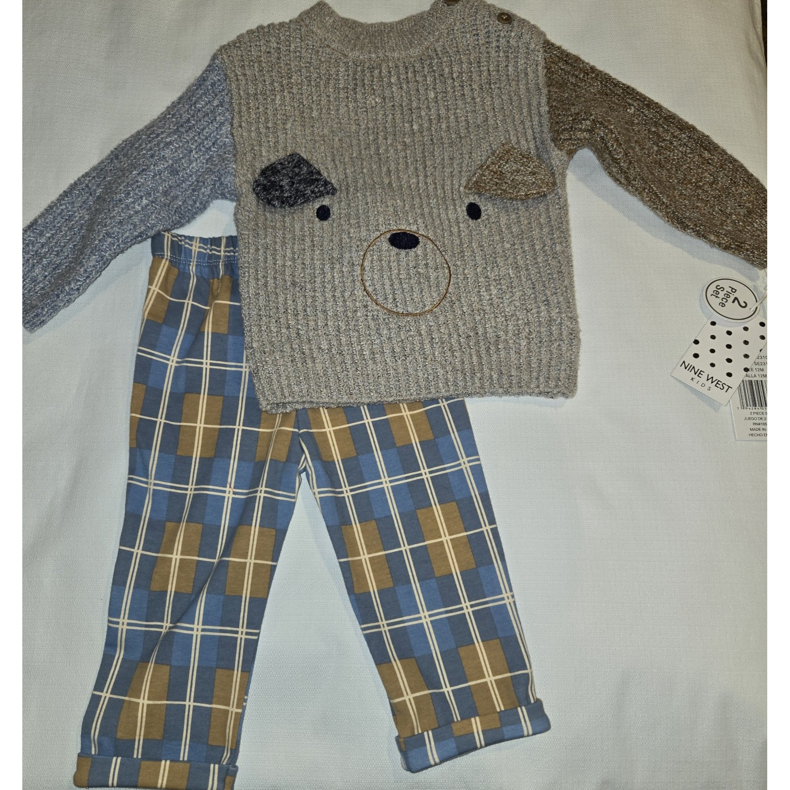 Nwt Nine West Sweater Plaid Pants Outfit Beige, Blue, Brown 12 Month Boys Puppy
